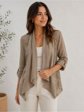 Chico's Neutral Taupe Open-Front Draped Cardigan size 0 US S